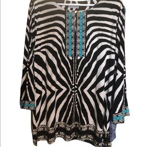 Black and White with Turquoise and Sequins Tunic
